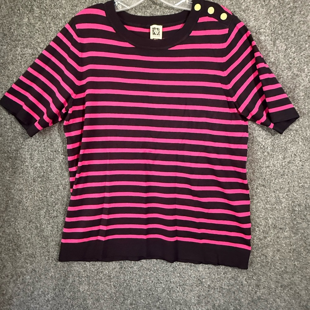 Anne Klein Pink  and Black Striped Sweater Top